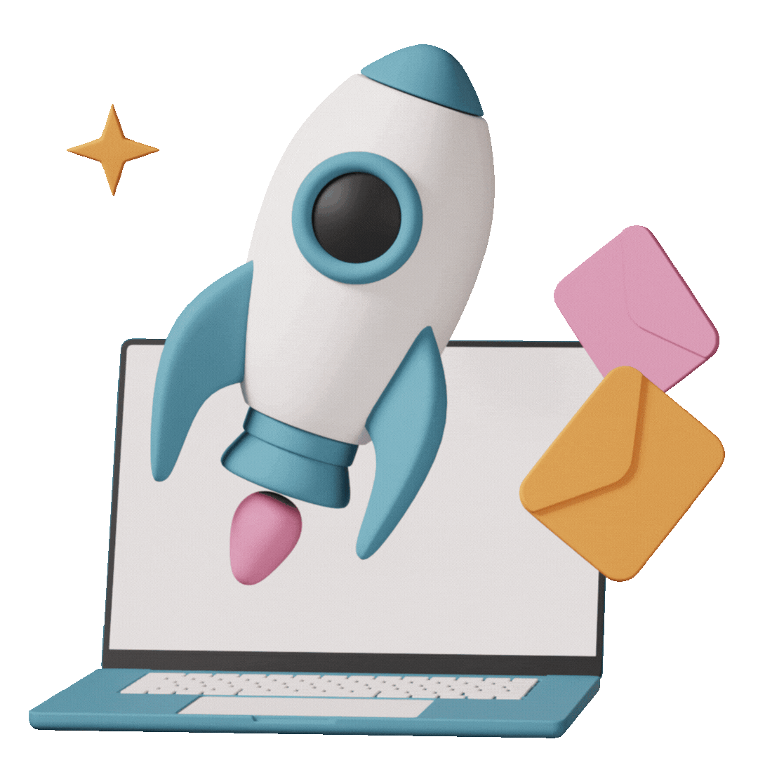 Cohete con ligera animación de movimiento, representa la tecnología innovadora